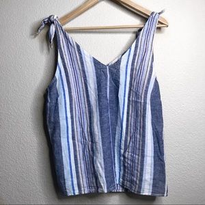 Linen blend tie shoulder tank top H8